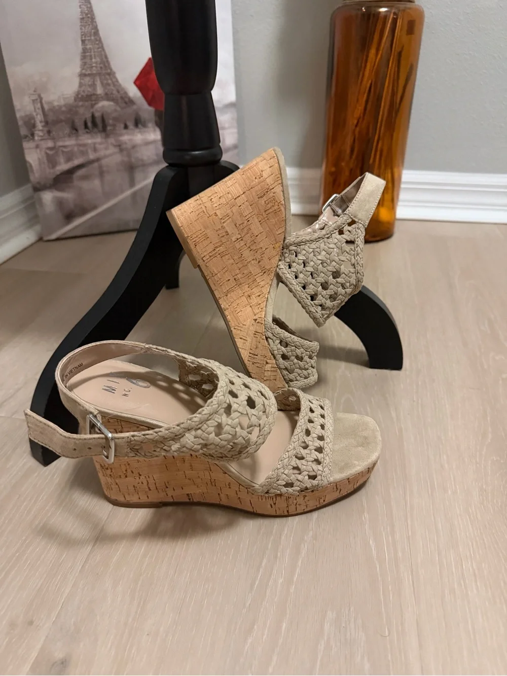 Mix No. 6 Neutral Beige Woven Cork Wedge Sandals